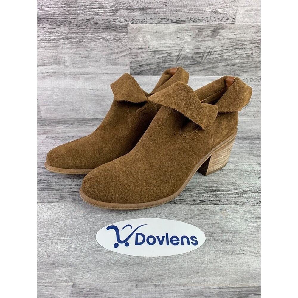 BP Women's Size 6.5M Brice Notched Brown Leather Foldover Ankle Booties